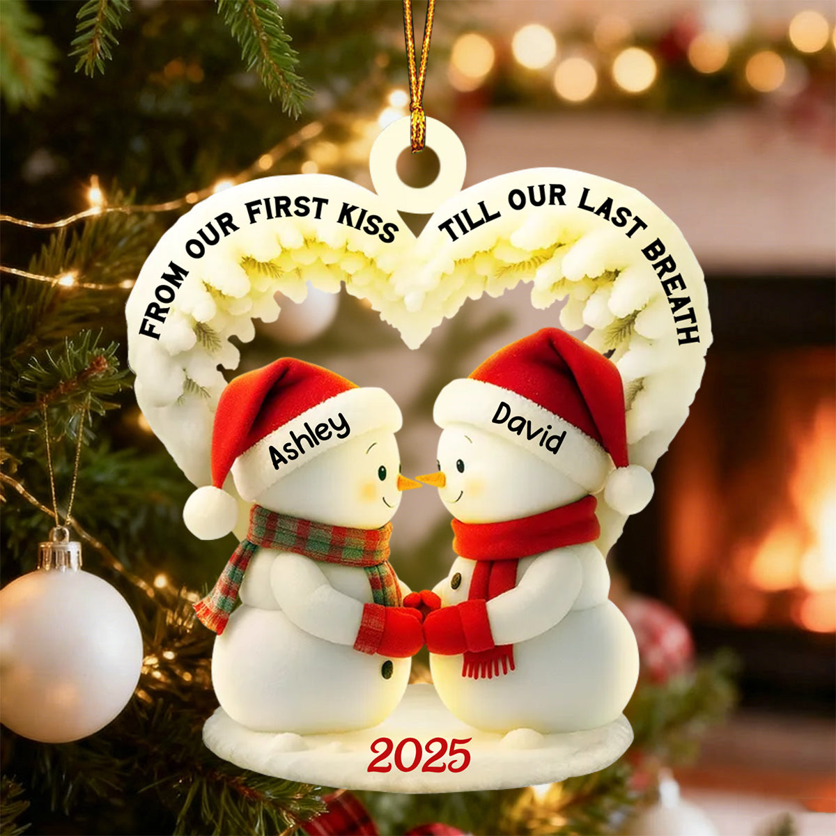 From Our First Kiss Till Our Last Breath - Snowmen Couple Personalized Acrylic Ornament