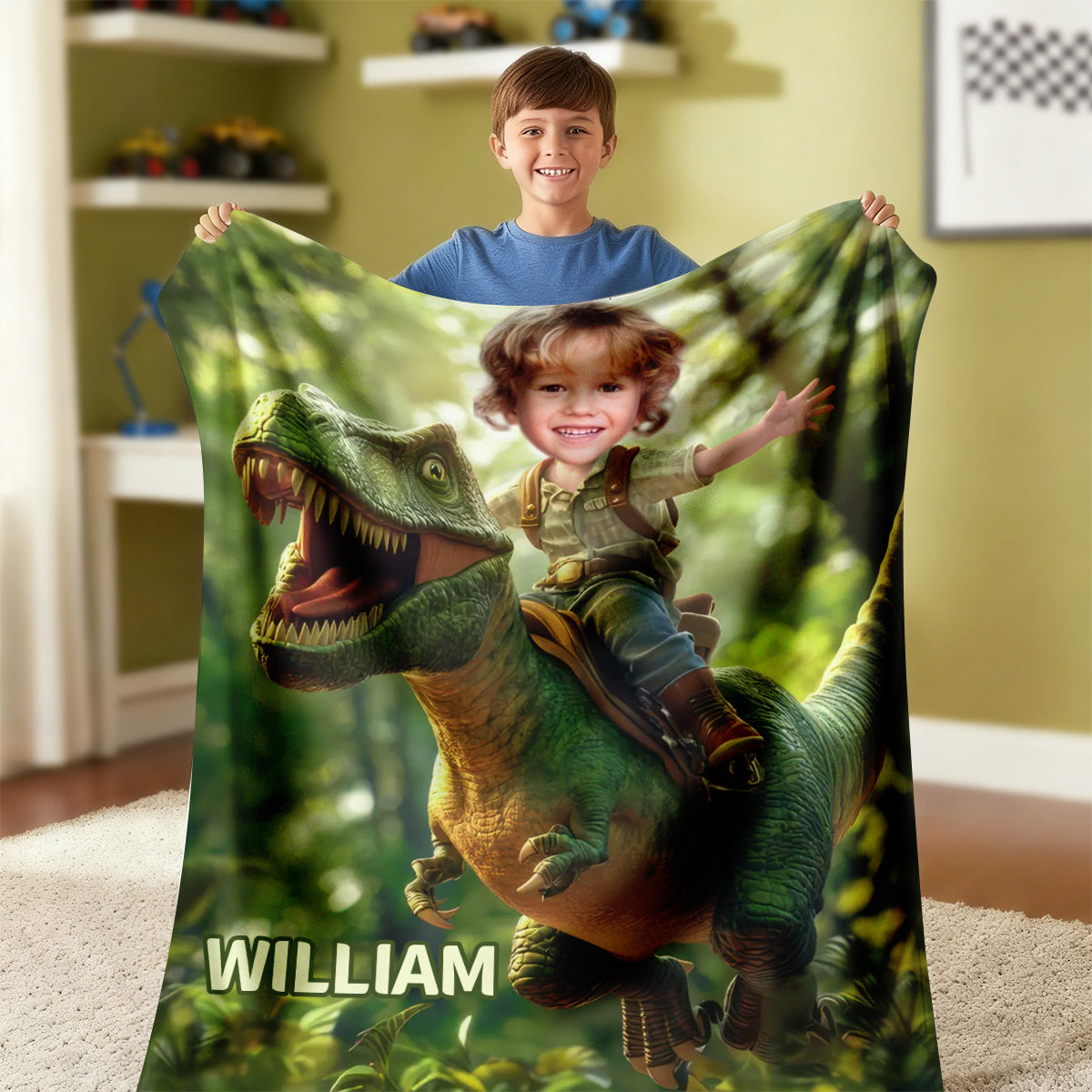 Custom Photo & Name Roar Like A Dinosaur - Personalized Kid's Blanket