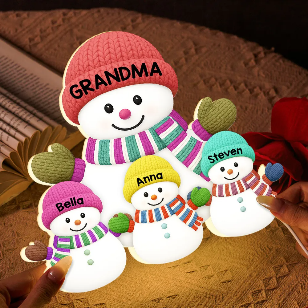 Heartwarming Christmas Grandma Grandkids Snowman Together - Personalized Light Box - Gift For Grandmas