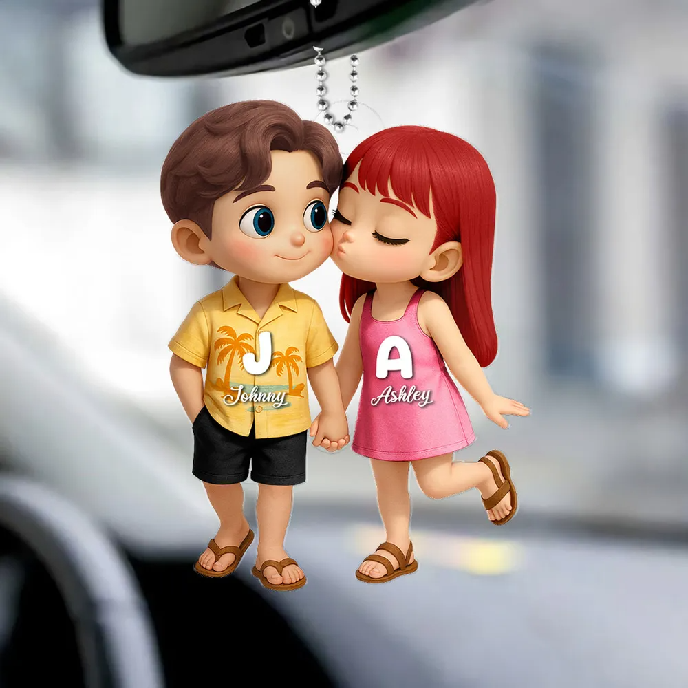 Cute Cartoon Couple Summer Vibe Personalized Acrylic Car Ornament