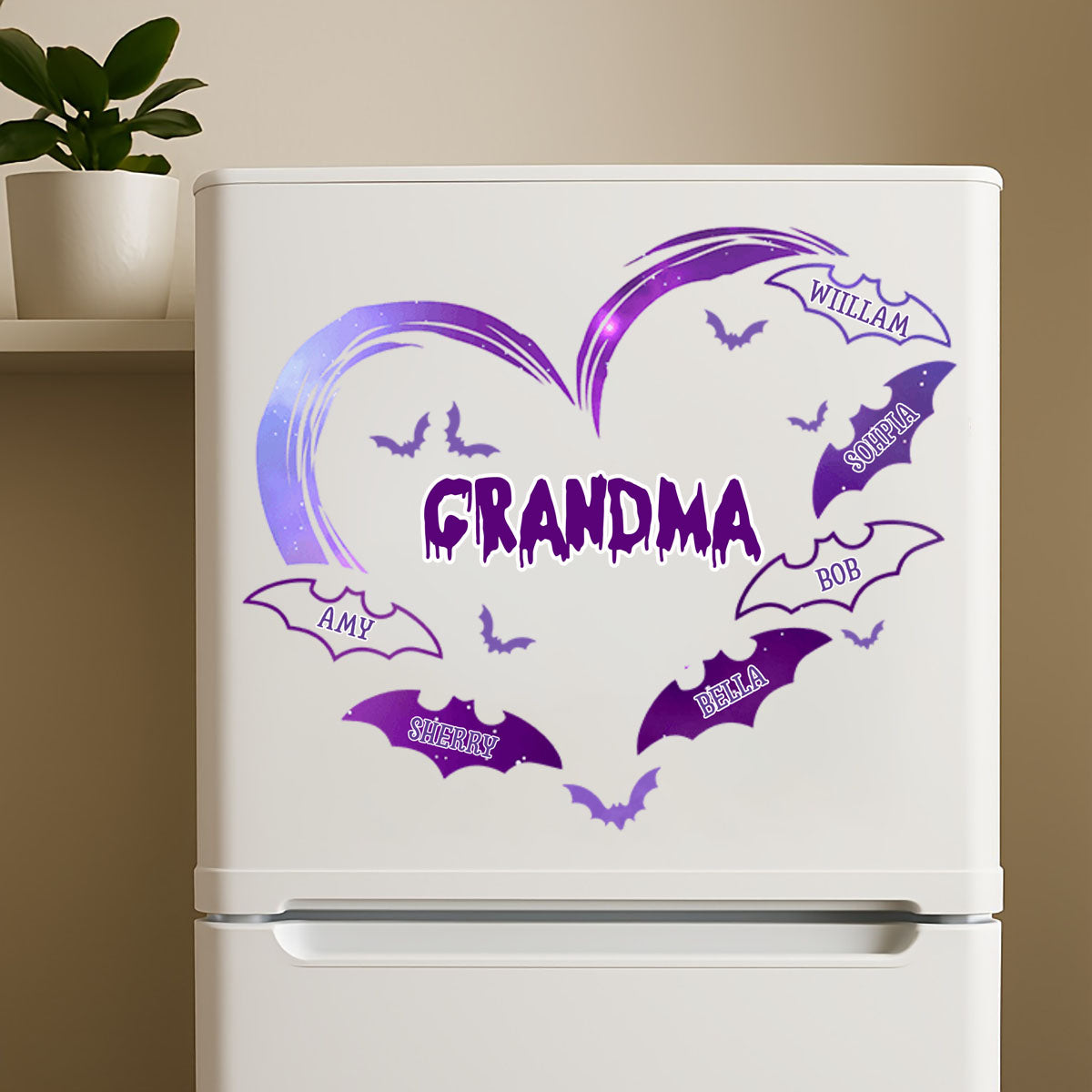 Grandma Halloween - Personalized Grandma Mom Heart Bat Decal
