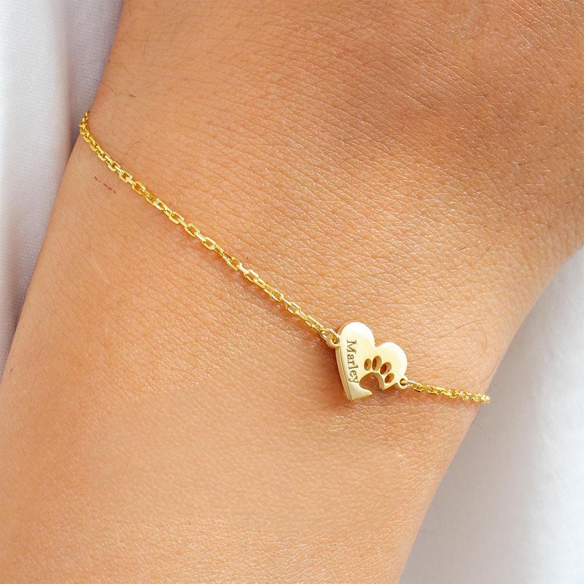 Engraved Heart Pawprint Bracelet Gift for Pet Lovers Dog Mom