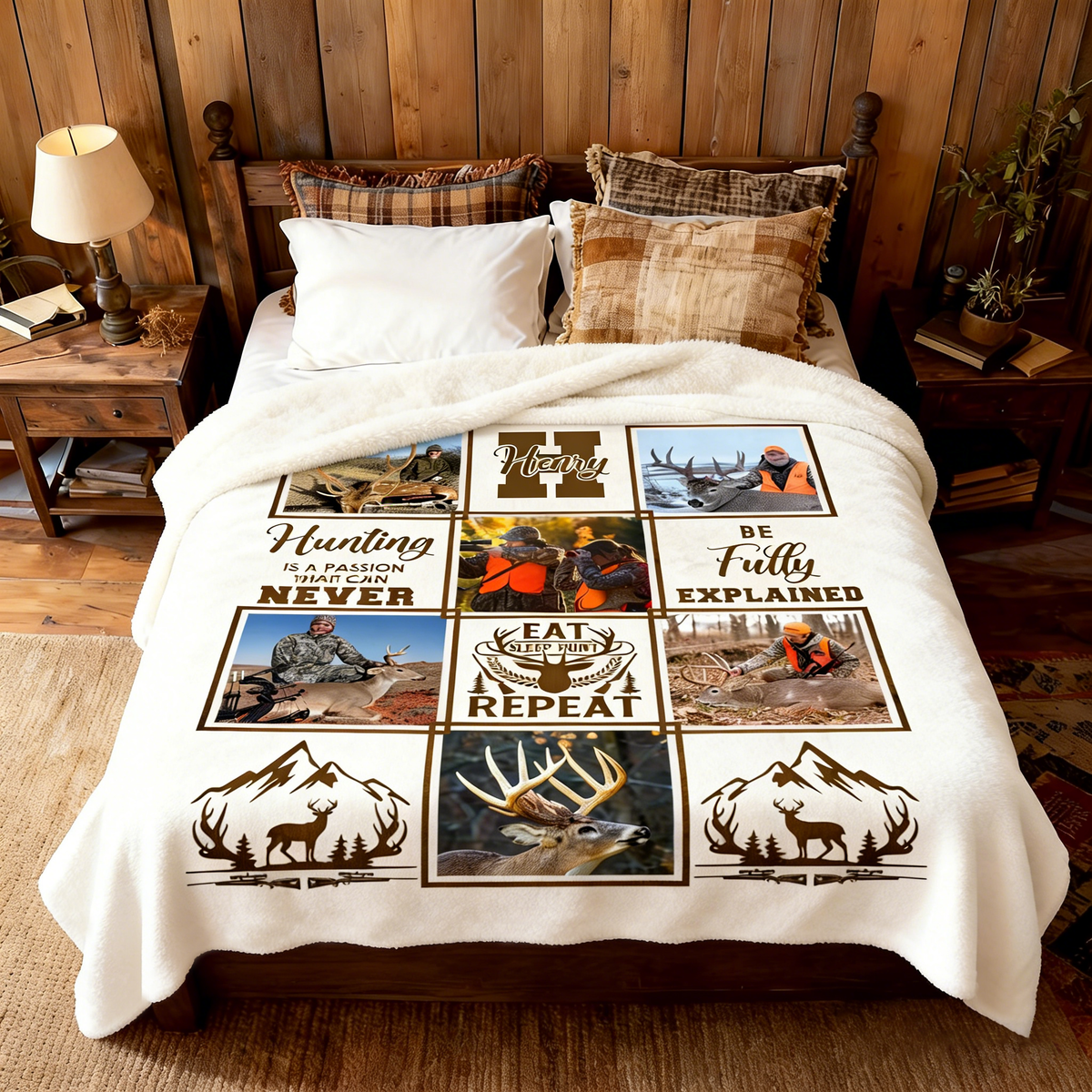 Personalized Deer Hunting Blanket, Hunting Memory Photo Collage, Best Gift For Deer Hunters