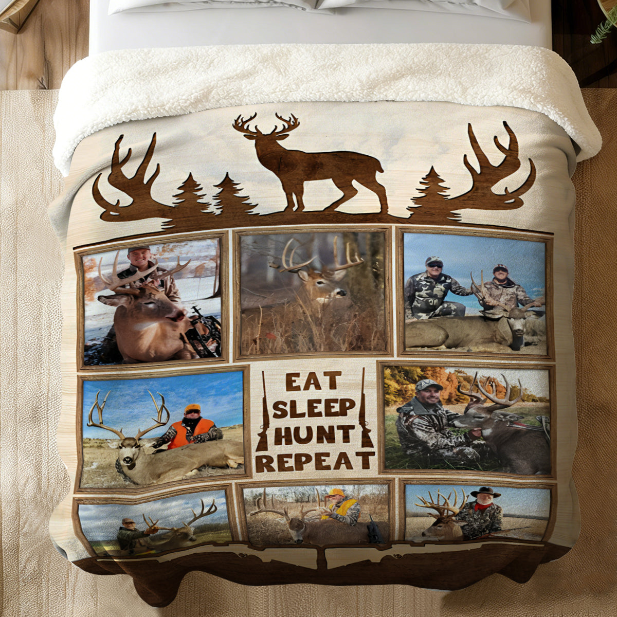 Personalized Deer Hunting Memories, Custom Hunting Collage Blanket, Hunting Dad Gift, Best Gift For Deer Hunters