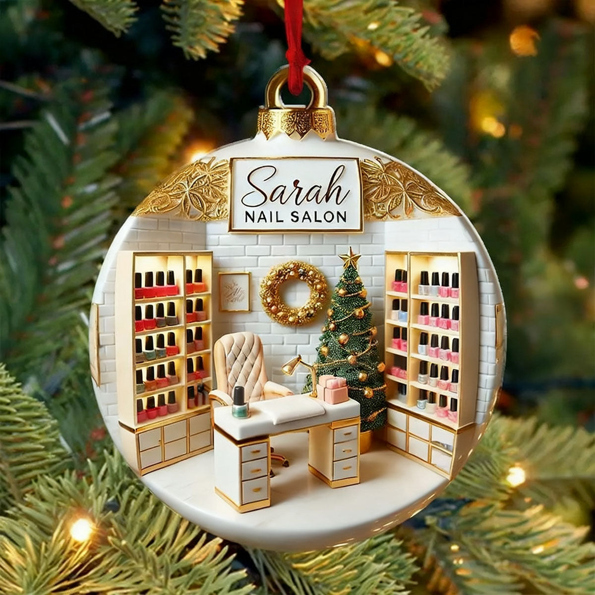 Personalized Custom Name Nail Salon Ornament, Nail Salon Christmas Decoration