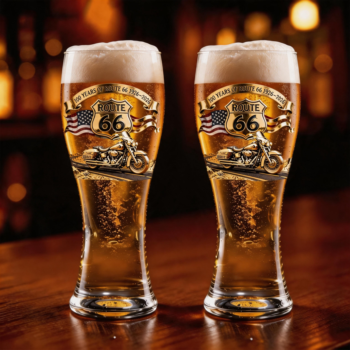 100 Years Of Route Personalized Gifts For Bikers Beer Glass