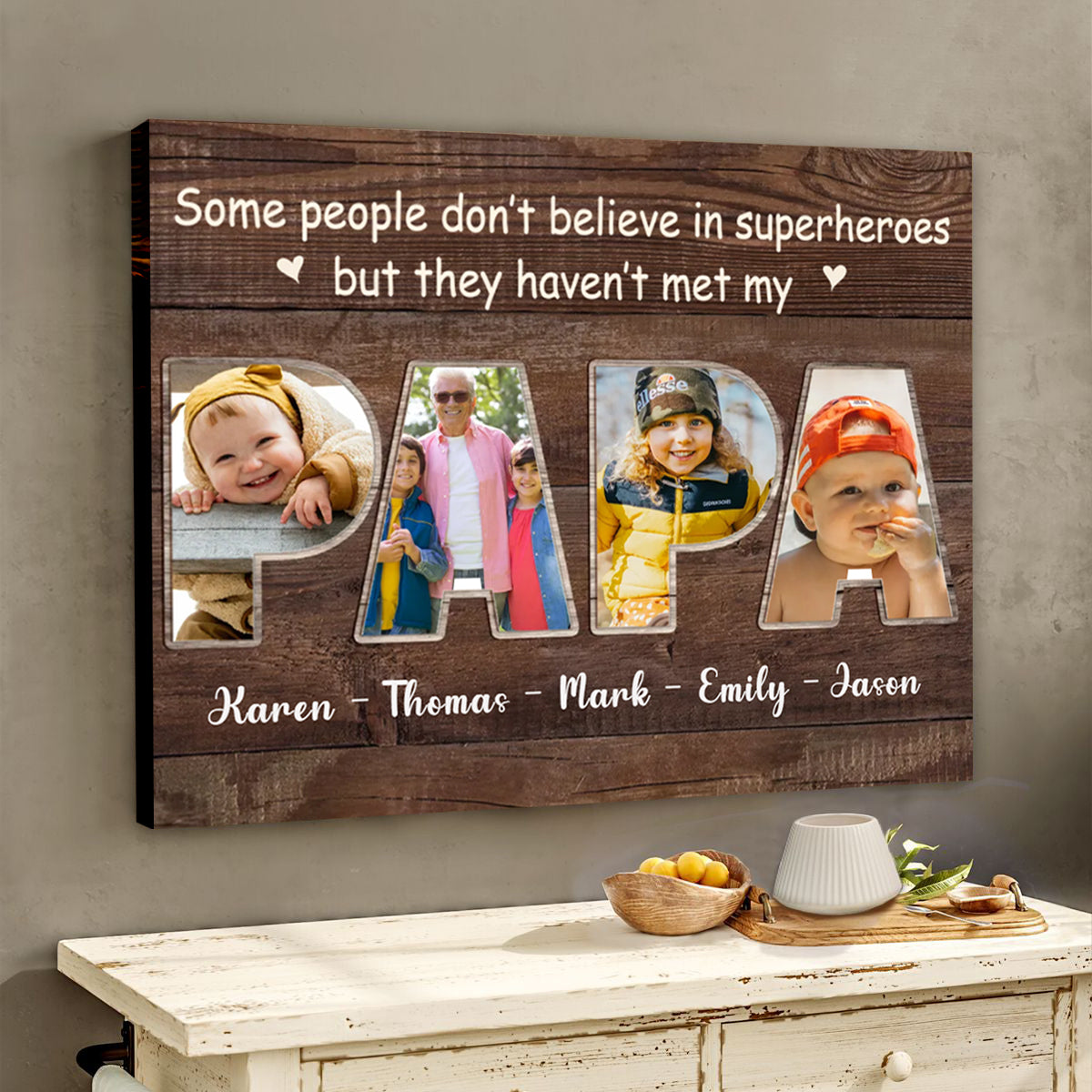 Personalized Papa Photo Collage Canvas Poster, Father's Day Gifts For Papa Grandpa