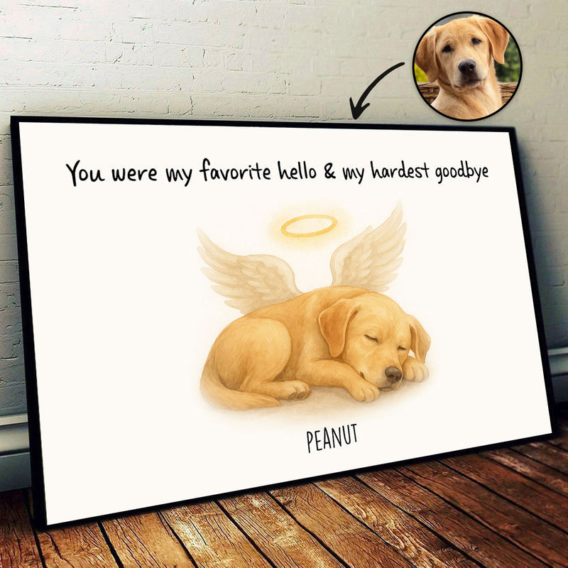 Custom Memorial Pet Angel Wings Drawing, Photo Personalized Poster, Sympathy Gift for Dog Cat Lovers
