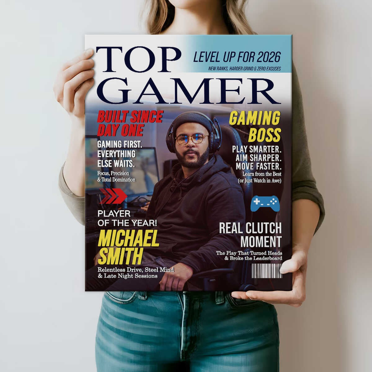 Custom Top Gamer Magazine Cover Canvas, Personalized Gamer Gift for Men, Video Game Gift for Him, Funny Gamer Gift