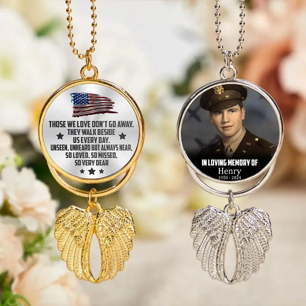 Those We Love Don’t Go Away, So Loved, So Missed – Personalized Upload Photo Veteran Wings Ornament