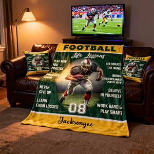 Personalized Football Life Lessons Blanket – Gift for American Football Player, Custom Photo Sport Blanket
