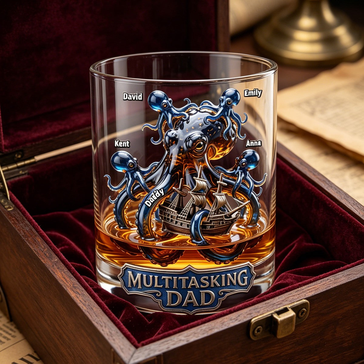 Ancient Octopus Dad Whiskey Glass - Personalized Gifts For Dad