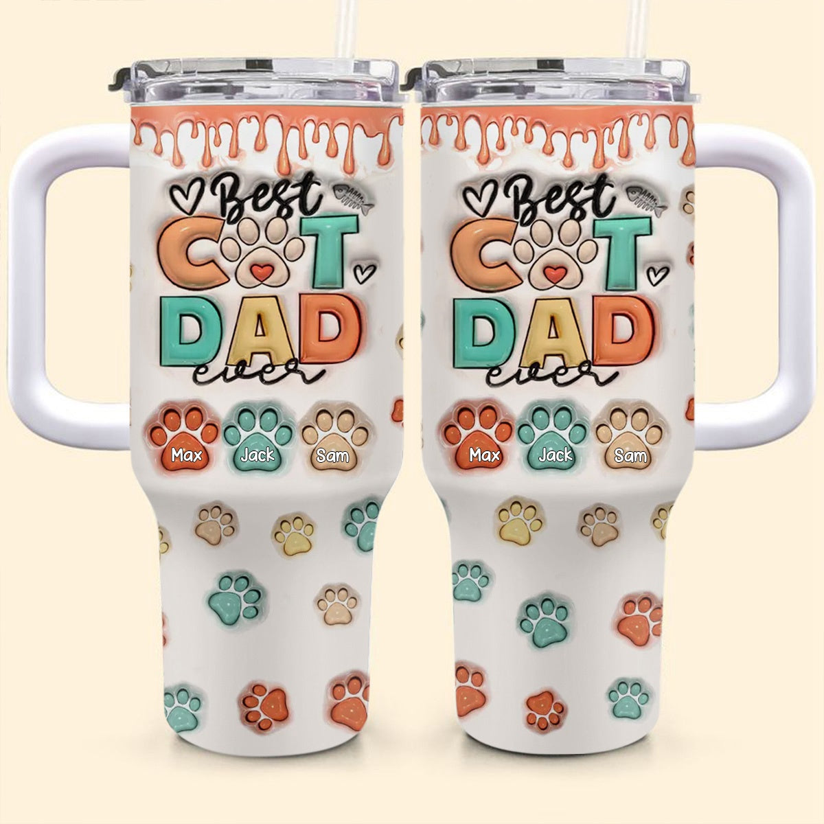 Personalized Best Dog & Cat  Mom Ever -40 Oz Stainless Steel Tumbler With Handle