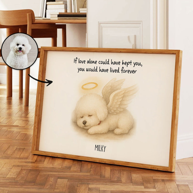 Custom Memorial Pet Angel Wings Drawing, Photo Personalized Poster, Sympathy Gift for Dog Cat Lovers