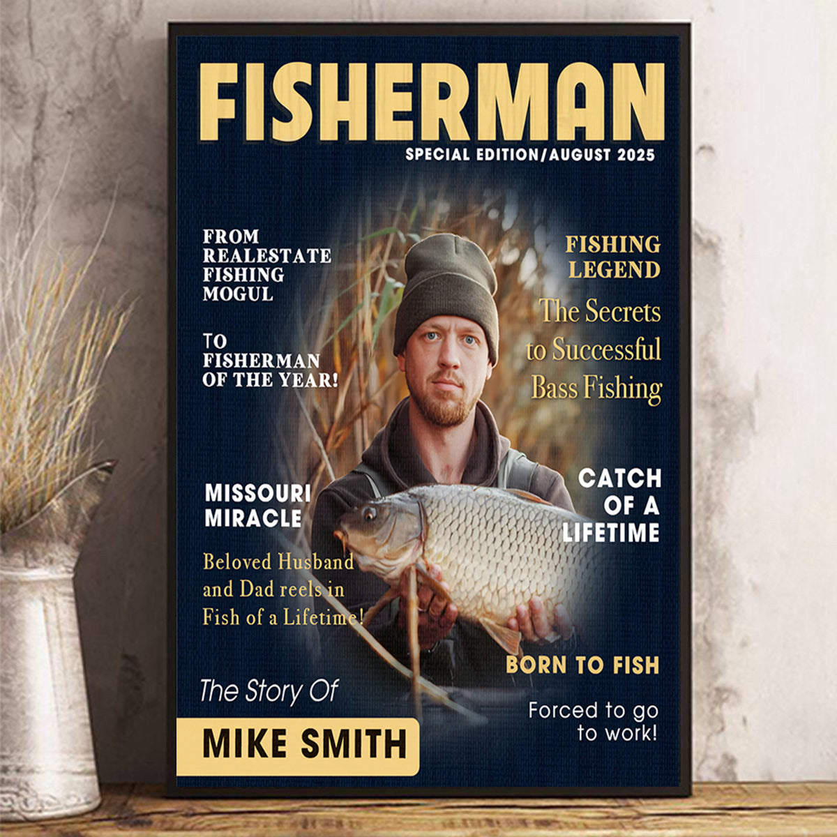 Custom Fishing Magazine Cover Canvas, Personalized Gift For Fishermen, Fishing Gifts For Him, Fishing Dad Gift, Angler Funny Fisherman Gift