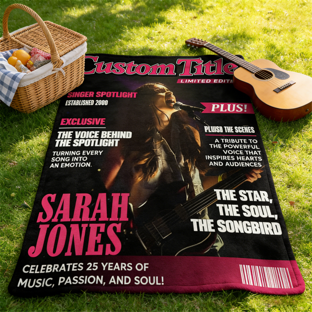 Personalized Singer Magazine Cover Blanket,  Singer Gift, Cool Gift For Music Lover, Karaoke Gift