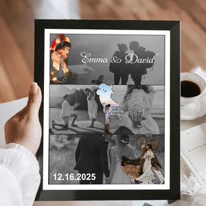 Met - Engaged - Married - Custom Photo Collage Wall Art Canvas Poster Personalized Couple Anniversary Wedding Gift