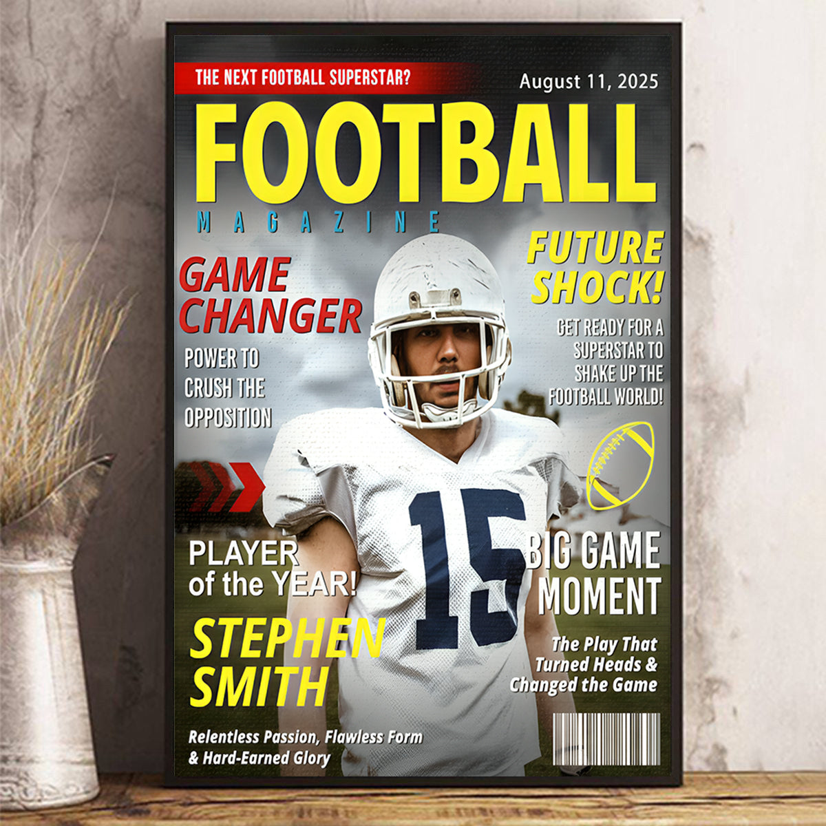 Custom Football Magazine Cover, Great Gift for Football Lovers, Gift For American Football Player, Personalized American Football Gifts