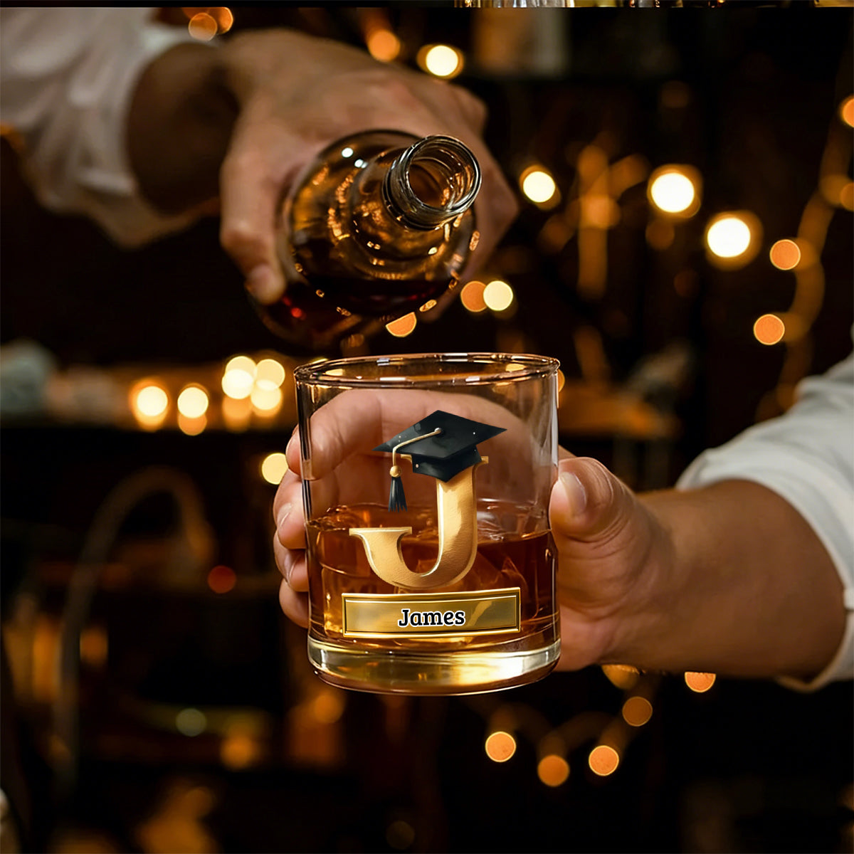Personalized Graduation Cap Initial Whiskey Glass Gift for Graduates Whiskey Lovers