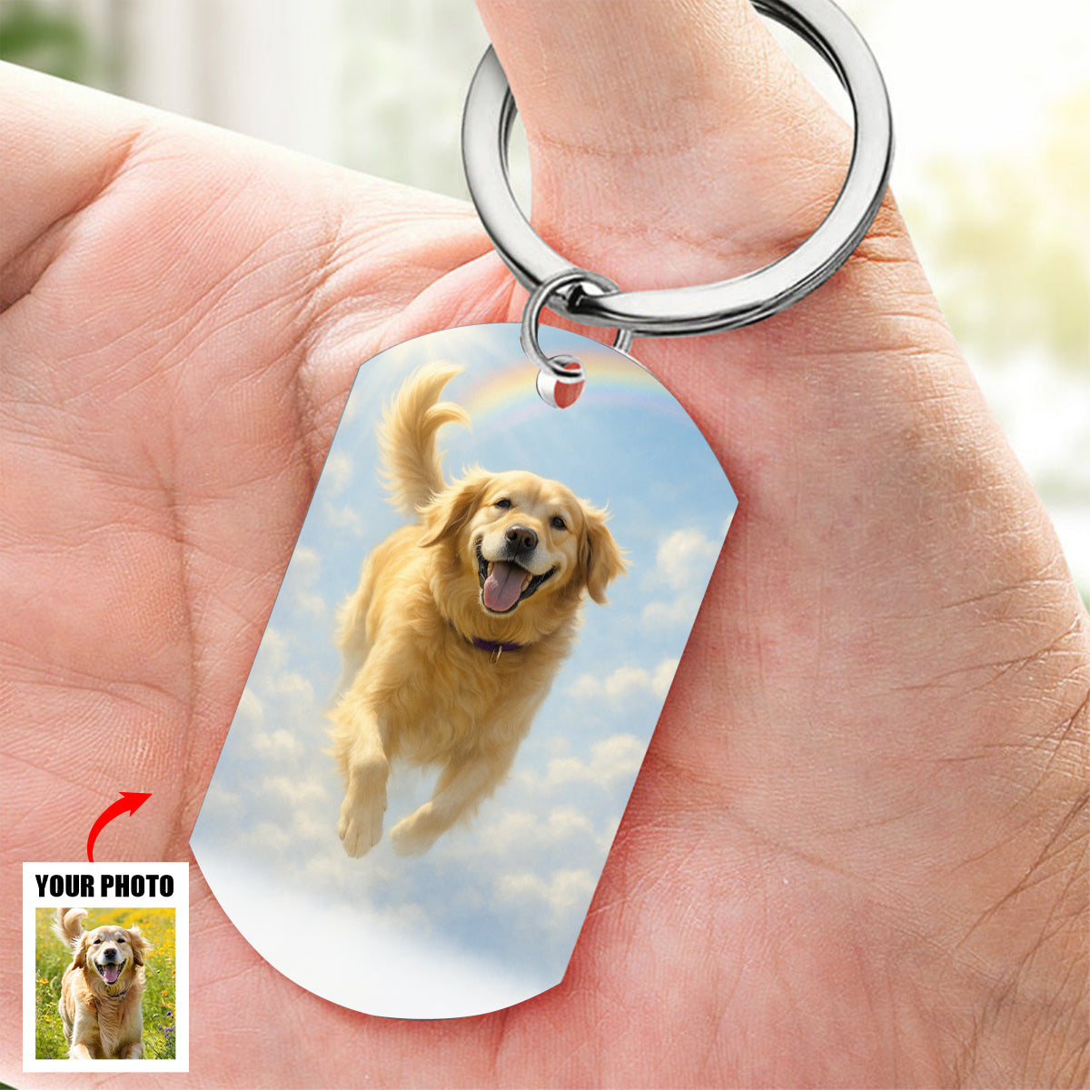 Custom Memorial Pet Portrait A Loyal Heart Never Fades - Rainbow Bridge Personalized Keychain