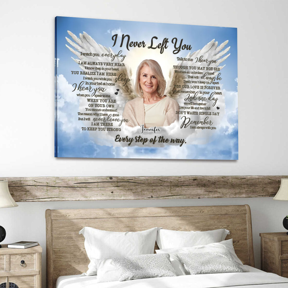 Personalized Canvas Prints, Custom Photo And Name, Memorial Gift, Sympathy Gifts, Angel Portrait Blue Sky