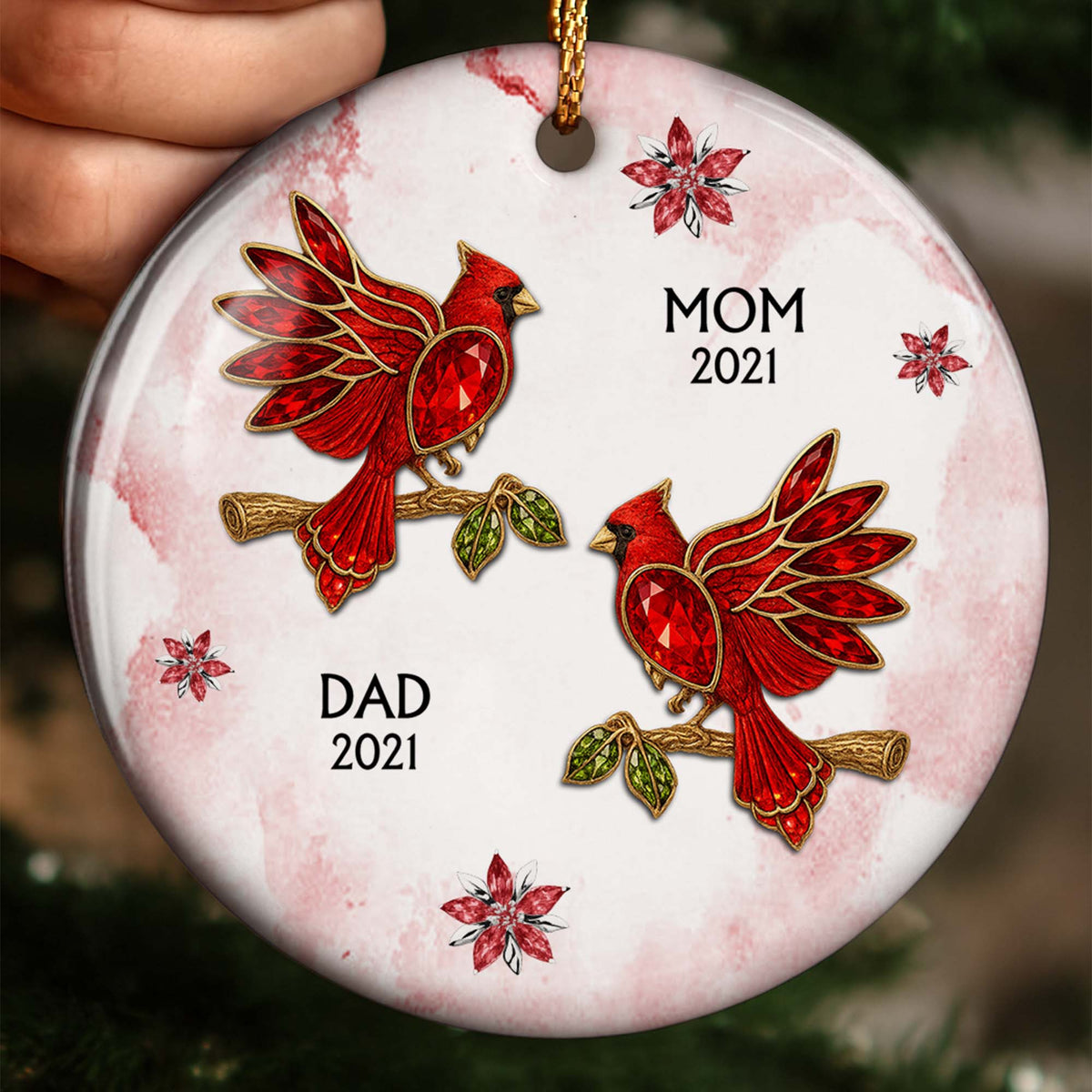 The Love And Memories With Birds And Flowers - Personalized Ceramic Ornament Gift For Family Members