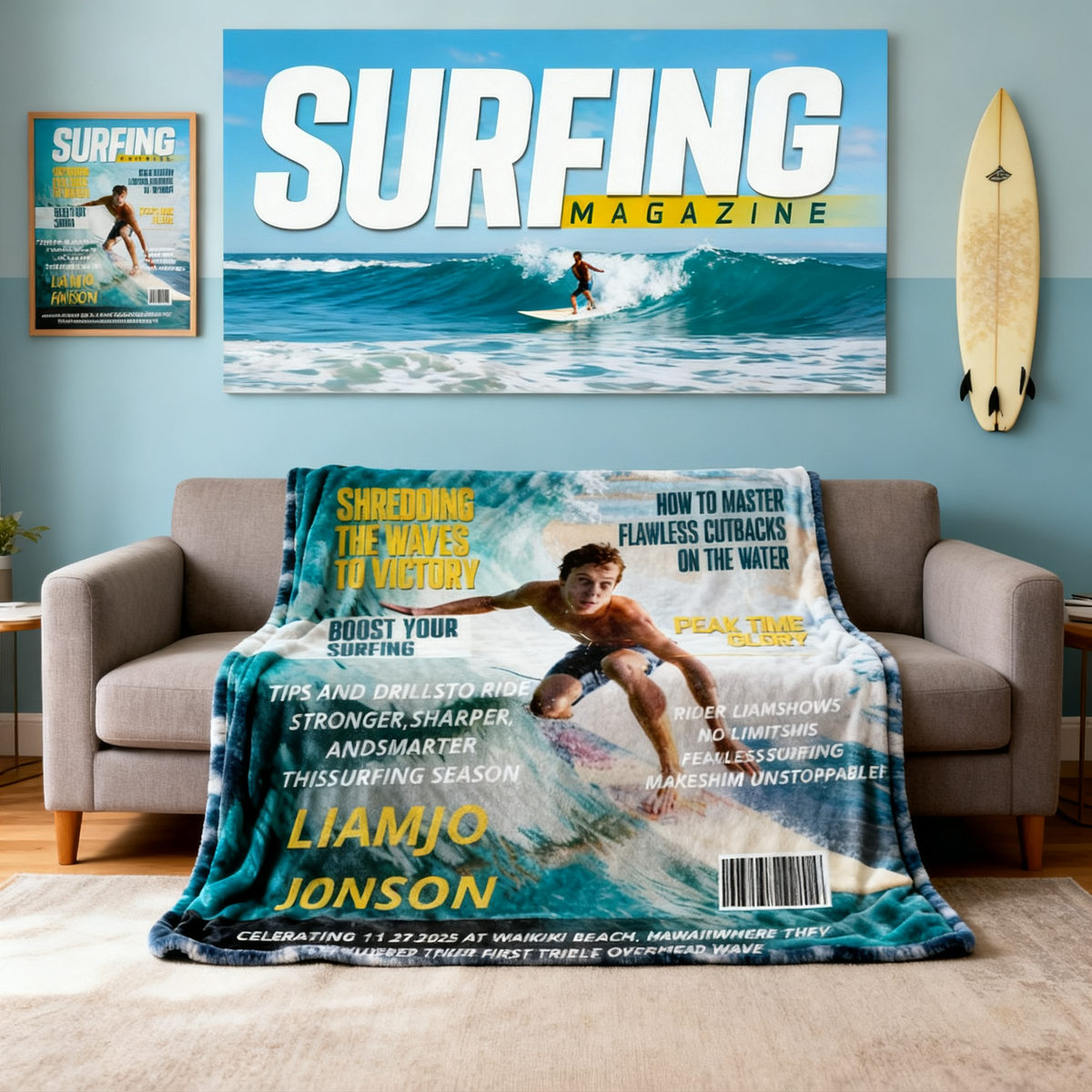 Personalized Surfing Magazine Cover Blanket  Unique Gifts For Surfing Lover