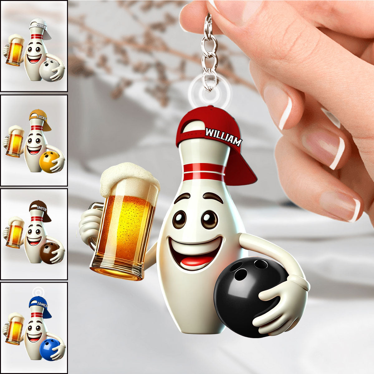 Personalized Bowling Name Keychain Gift For Bowling Lover