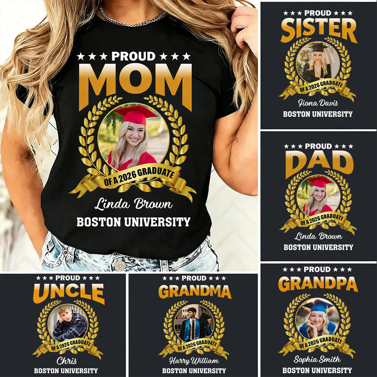 Proud Dad Of A Graduate Personalized Graduation T-Shirt Gift for Grandma, Mom, Dad, Friends