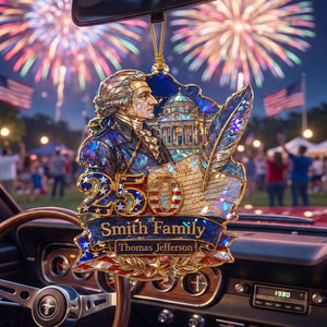 Personalized Thomas Jefferson America 250th Hologram Acrylic Ornament – Patriotic History Decor & USA Family Gift