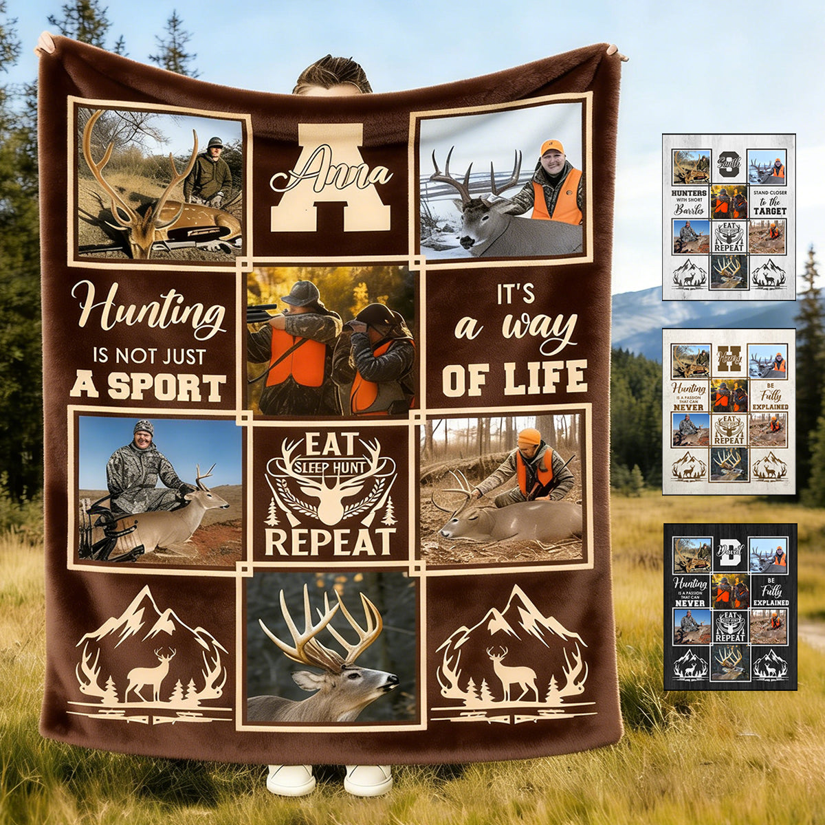 Personalized Deer Hunting Blanket, Hunting Memory Photo Collage, Best Gift For Deer Hunters