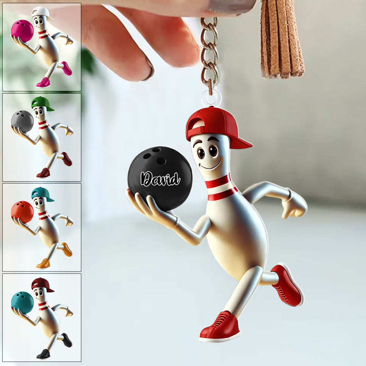 Personalized Running Bowling Keychain Bowling Lover