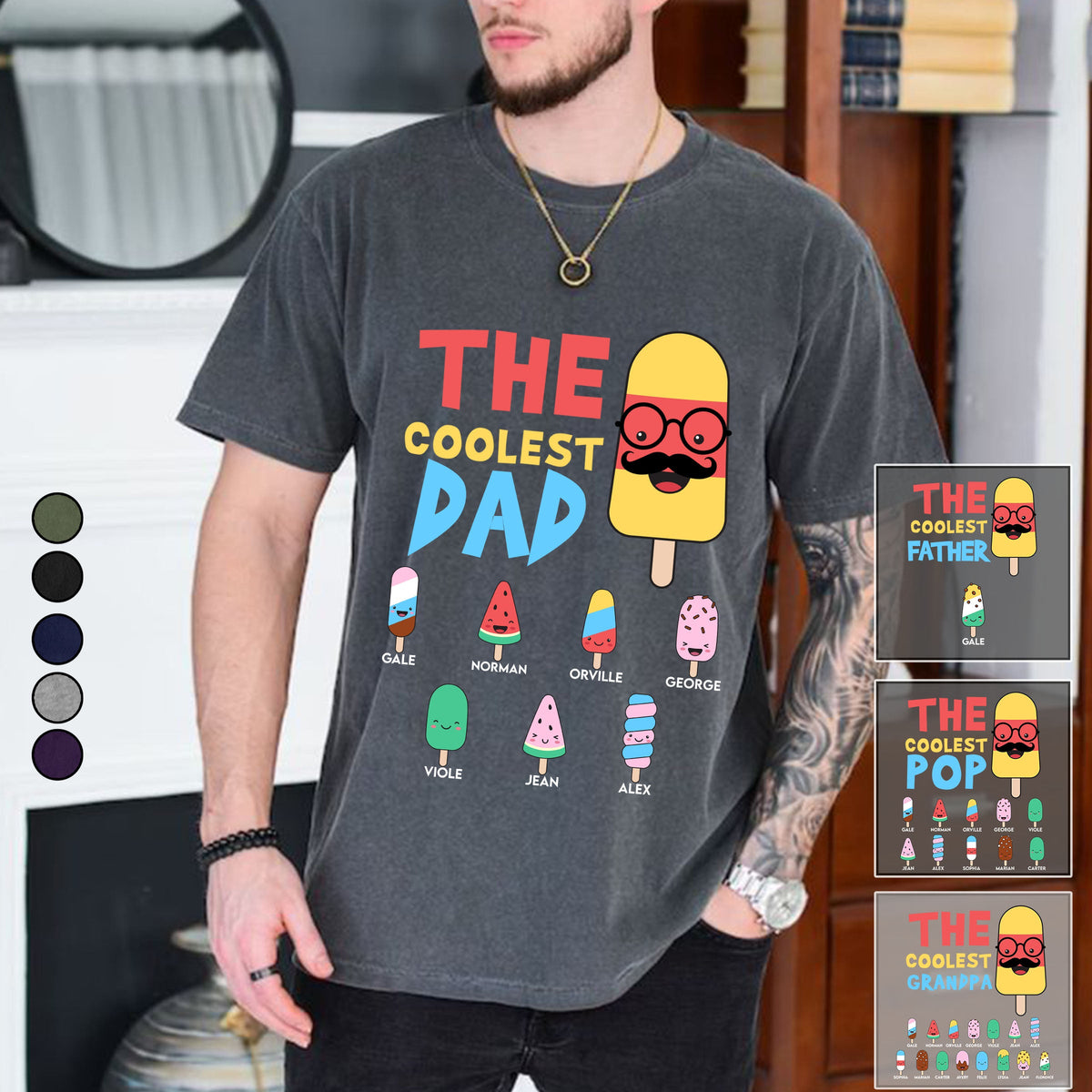 The Coolest Pop - Personalized Pure Cotton T Shirt Gift For Dad, Grandpa