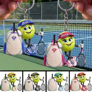 Tennis Racket & Tennis Backpack Design Keychain - Personalized Tennis Ball Mascot Keychain for Male & Female Tennis Player
