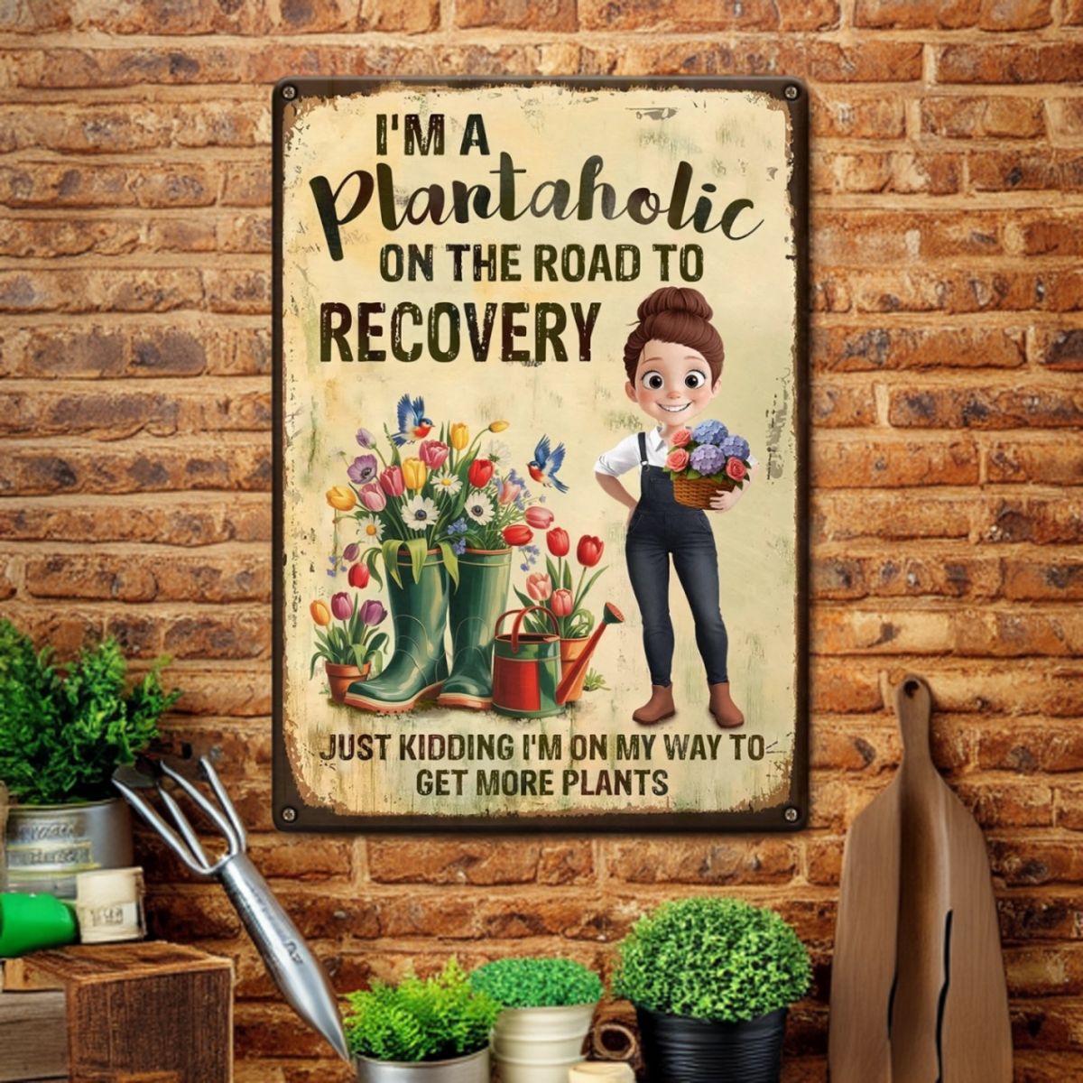 More Plants Less Stress - Family Personalized Metal Sign Gift For Yourself, Best Friends, Gardening Lovers