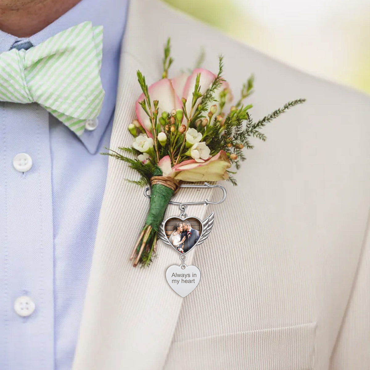 Personalized Angel Wing Wedding Bouquet Heart Picture Charms Brooch Pins