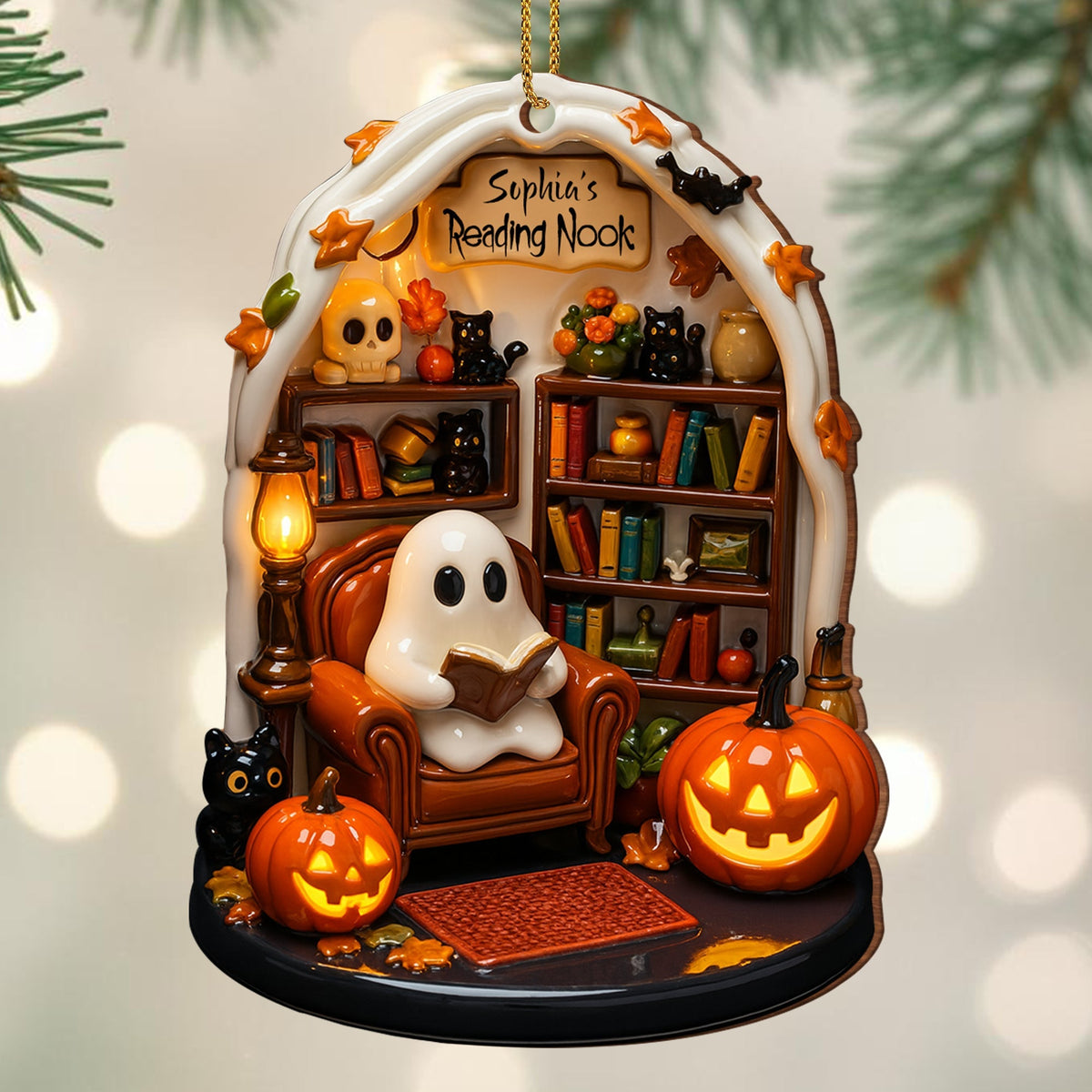 Create Your Own Personalized Reading Nook, Custom Wood Ornament Gift For Book and Halloween Lovers