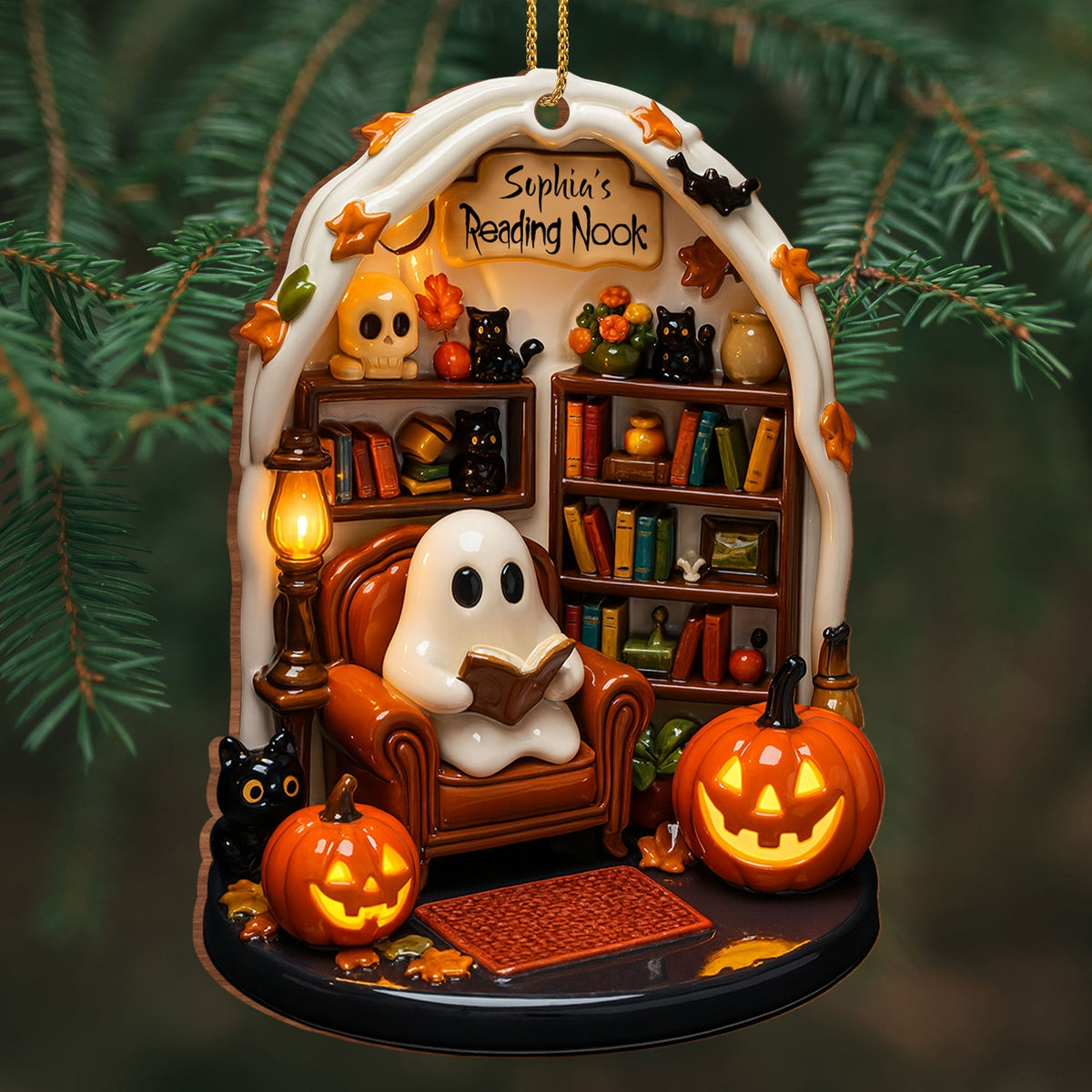 Create Your Own Personalized Reading Nook, Custom Wood Ornament Gift For Book and Halloween Lovers