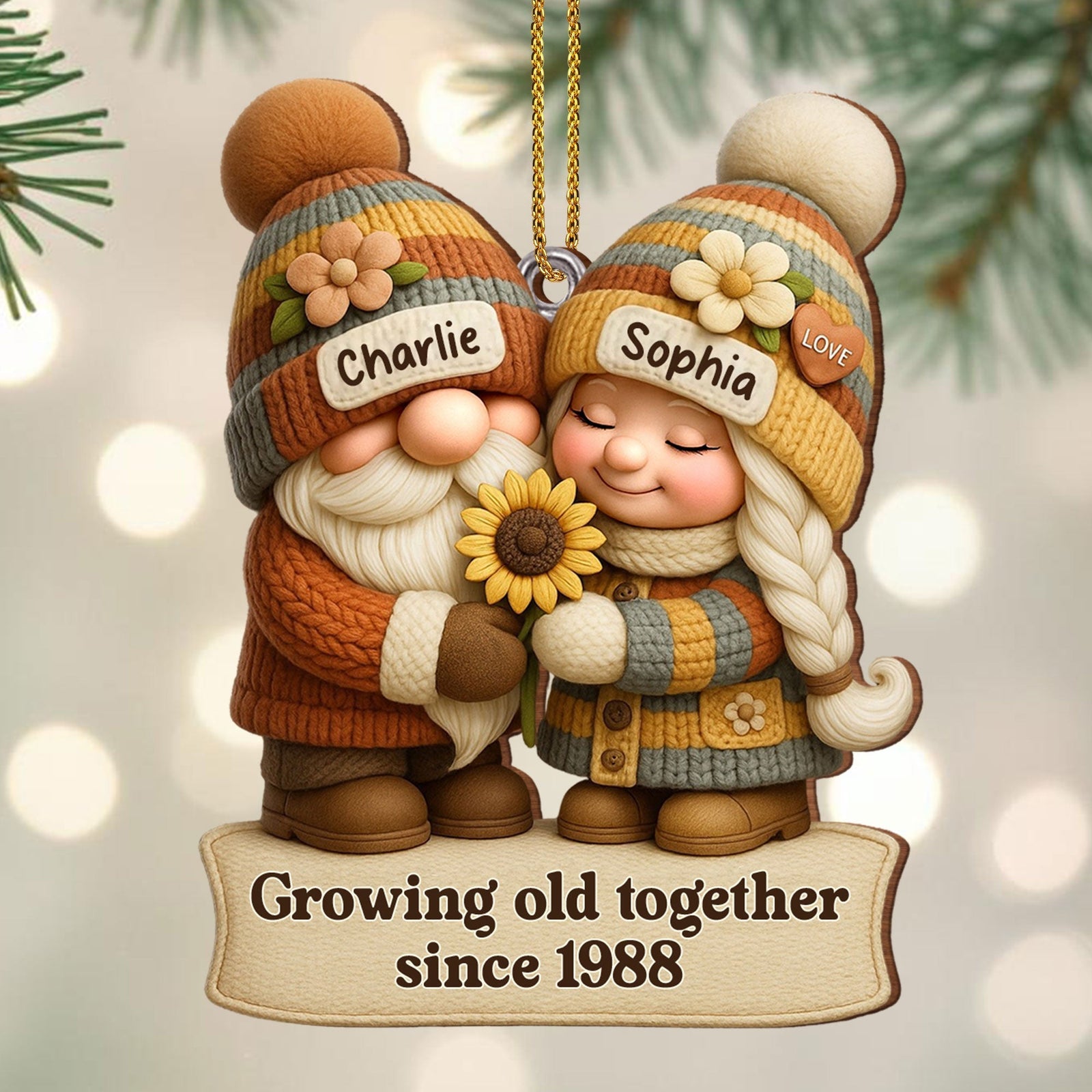 Growing Old Together Couple Ornament, Personalized Wood Ornament