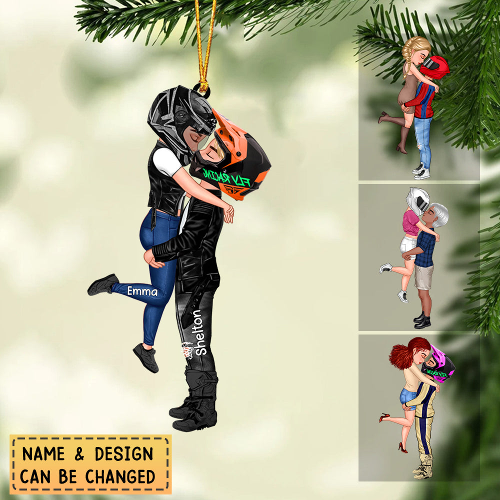 Personalized Motorcycle Kissing Doll Couple Ornament