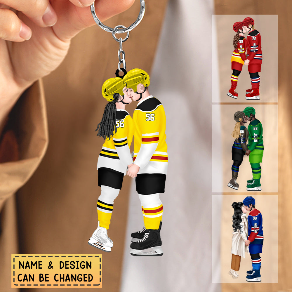 Personalized Acrylic Custom Shape Ornament-Couple Gift-Ice Hockey Couple Acrylic Keychain