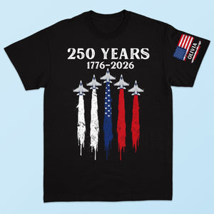 America 250th Anniversary Patriotic Jet Fighter 1776 - 2026 - Personalized Sleeve Printed Shirt - Family Matching Shirt, Patriotic Crew Shirt