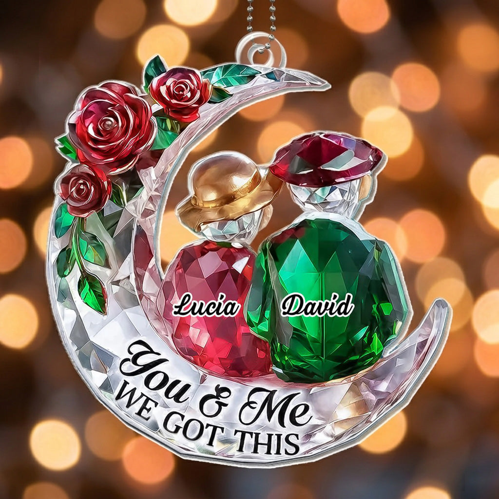 Couple On The Moon With Roses - Personalized Ornament