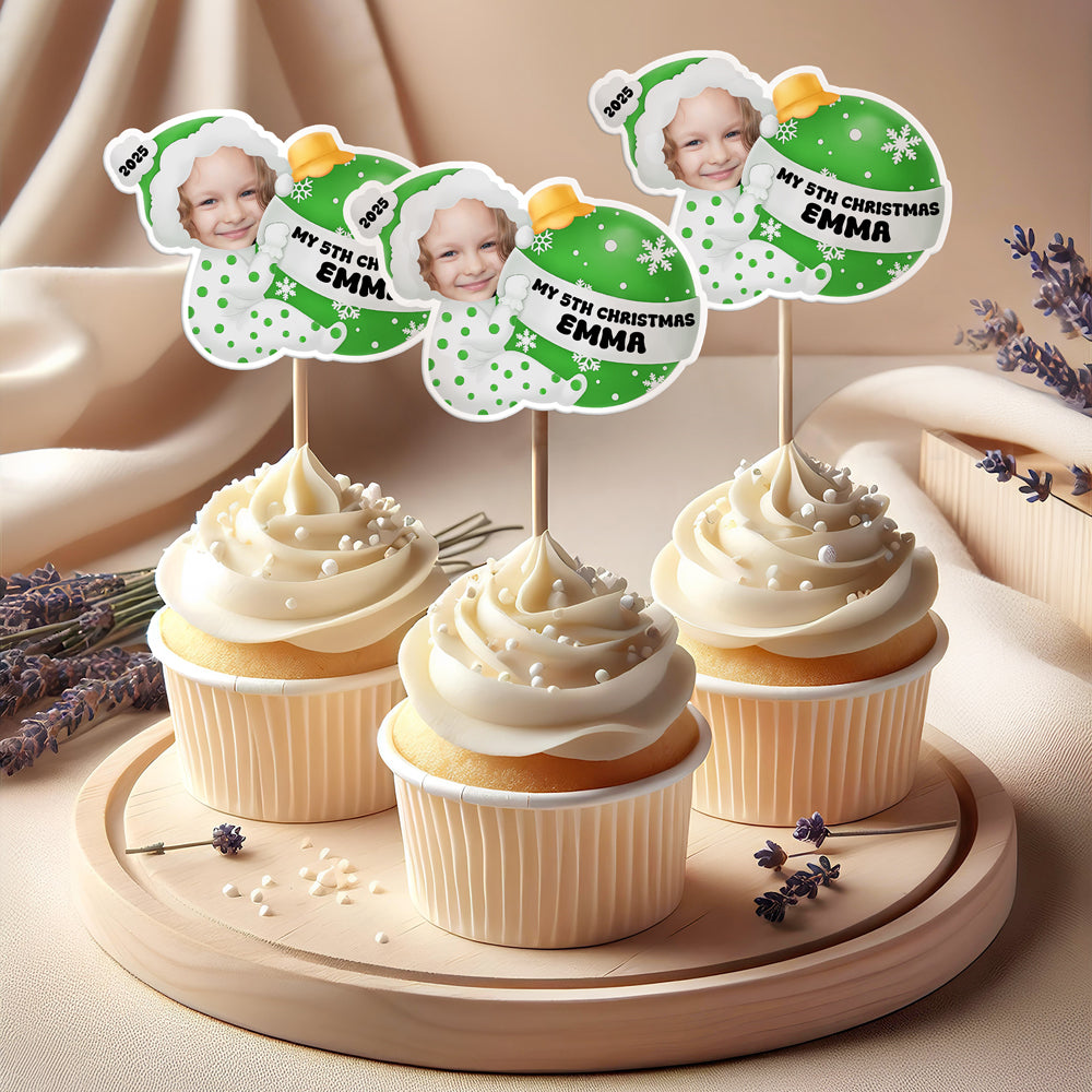 Custom Baby Photo My 1st Christmas Decoration Personalized Cupcake Toppers