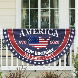 Personalized Family Name America 250 Birthday 1776-2026 Non-Pleated Fan Flag