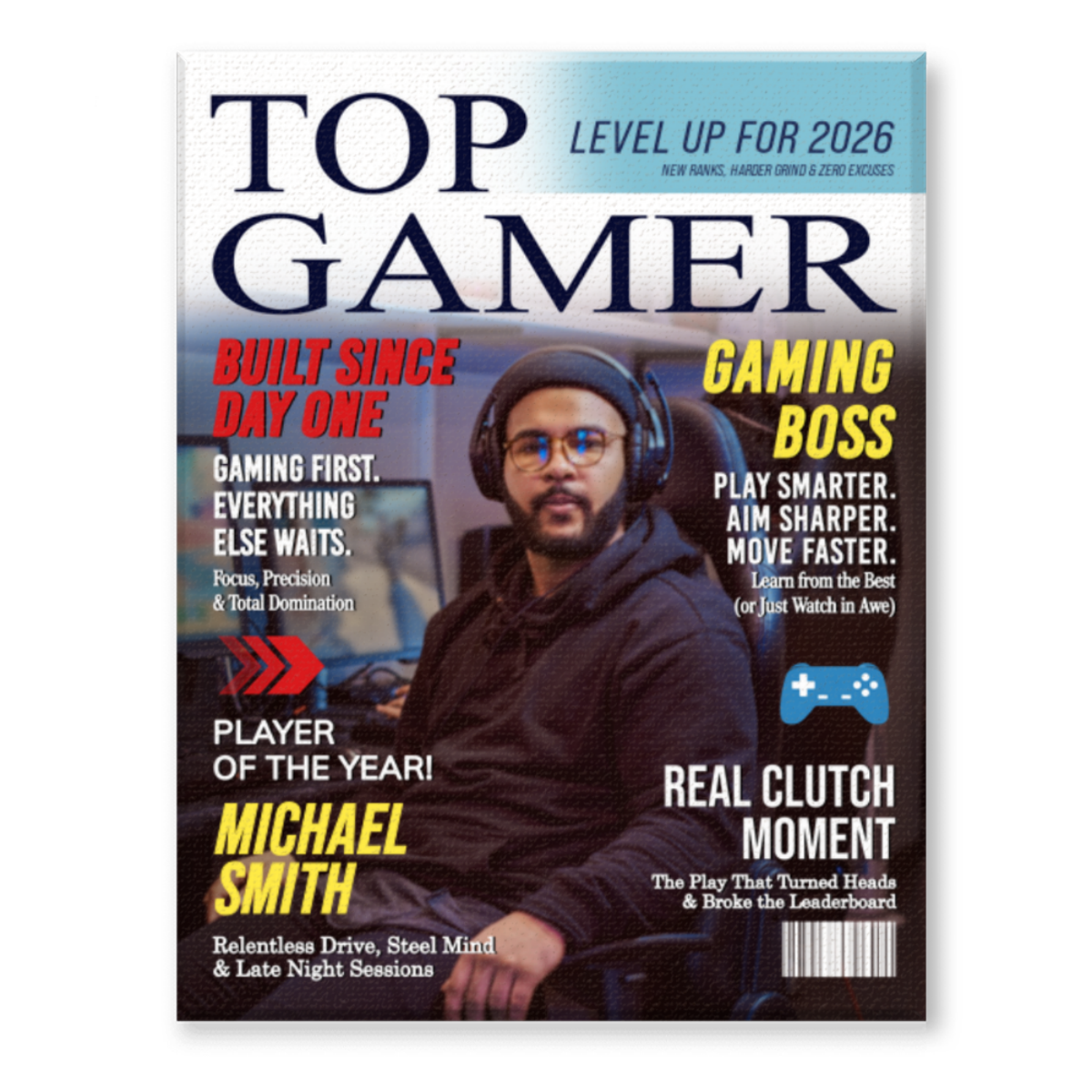 Custom Top Gamer Magazine Cover Canvas, Personalized Gamer Gift for Men, Video Game Gift for Him, Funny Gamer Gift