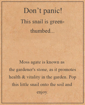 Cute Snail, Moss Agate Crystal For The Garden, Unique Gardeners Gift