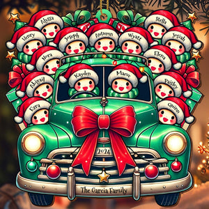 Personalized Custom Wood Ornament - Vintage Truck Full of Christmas Cheer and Santa Hats