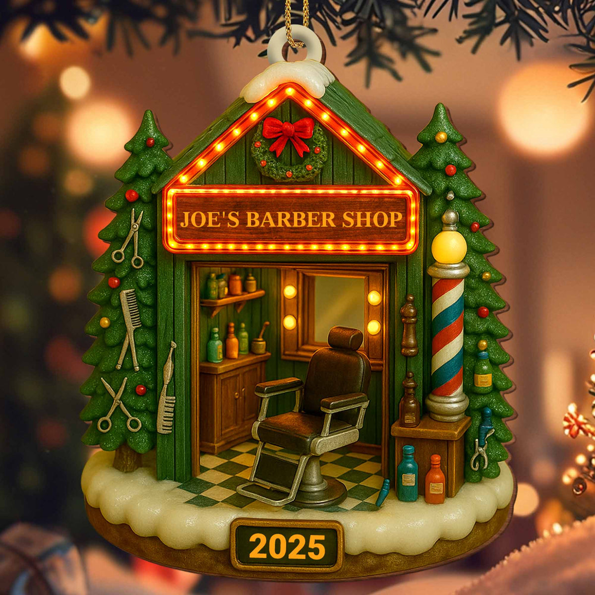 Create Your Own Barber Shop, Personalized Custom Wood Ornament, Gift For Barbers
