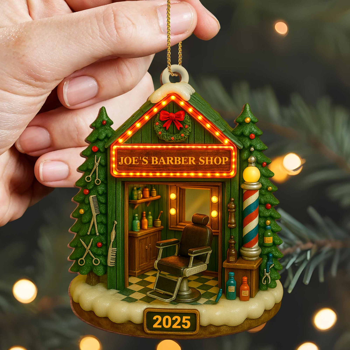 Create Your Own Barber Shop, Personalized Custom Wood Ornament, Gift For Barbers